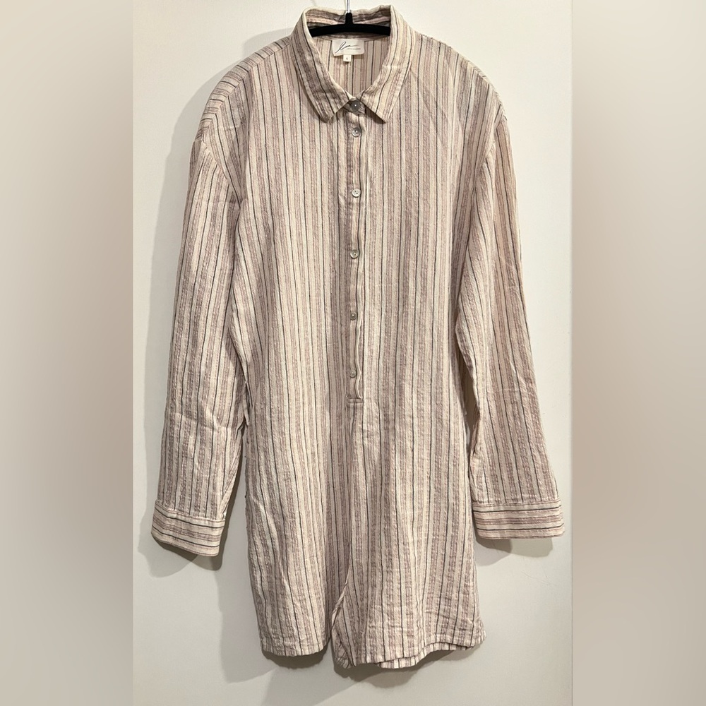 Women’s Beige Striped Long Sleeve Romper
